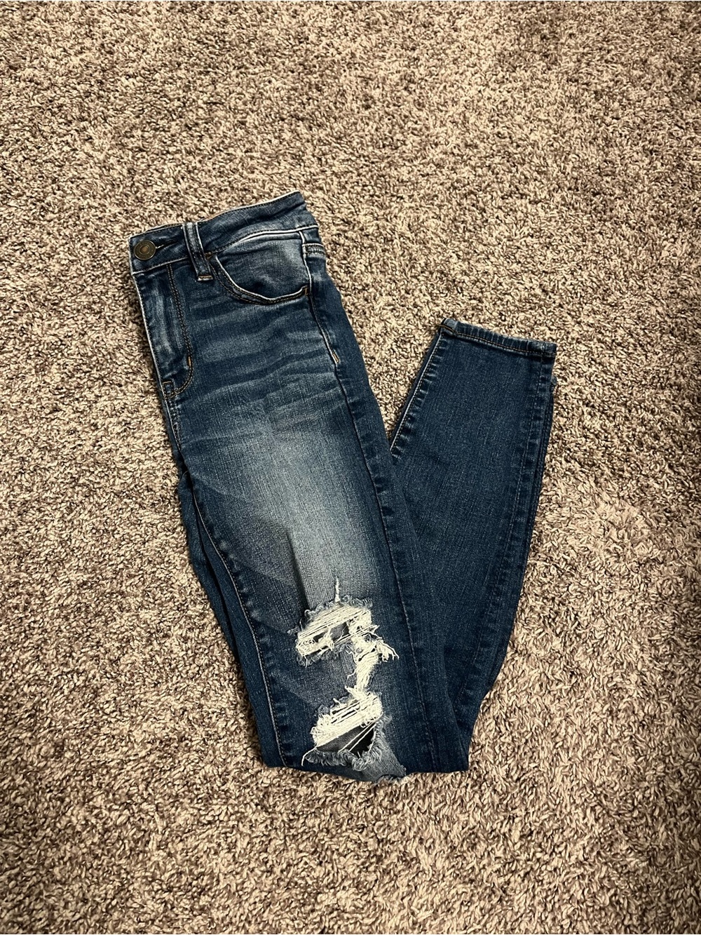 American Eagle Outfitters Dark Blue Distressed Skinny Jeans